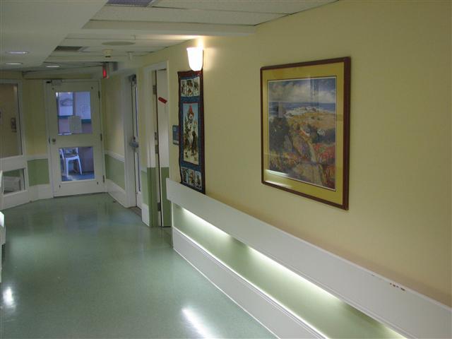Hallways are short and cheerfully decorated